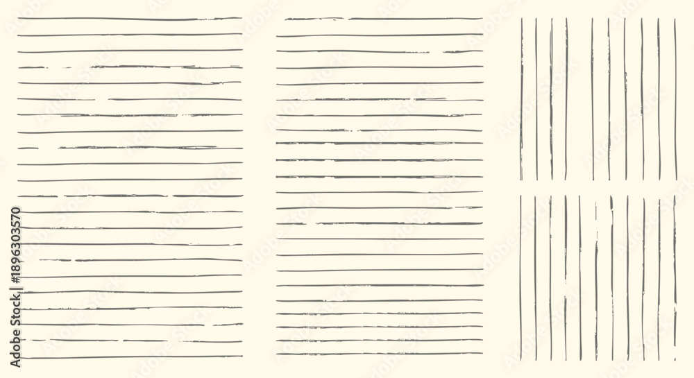 Obraz premium Hand drawn line textures set with horizontal and vertical pen strokes in a simple sketch style. A vector illustration collection for creating minimalist backgrounds, patterns and abstract art.