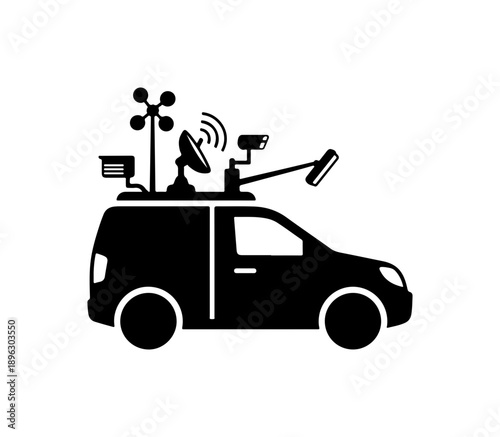 Modern Surveillance Van with Monitoring Equipment Vector Illustration