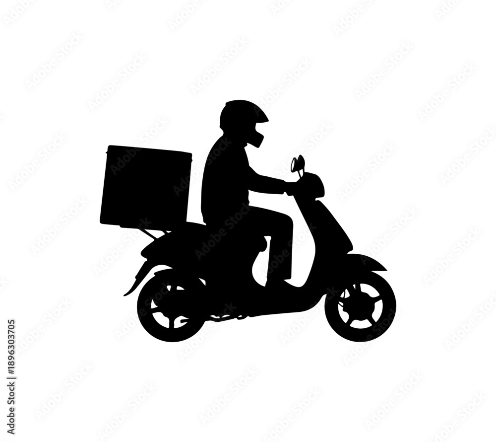 Fototapeta premium Delivery Rider on Scooter Silhouette Vector Illustration