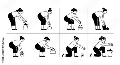 Woman Performing Various Weightlifting and Exercise Movements.