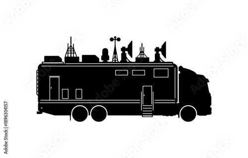 Modern Broadcast News Van Silhouette Vector Illustration