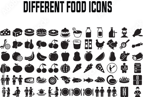 Different types food icons set