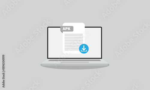 APK File Download on Laptop. APK document appearing on a laptop screen with a download icon.