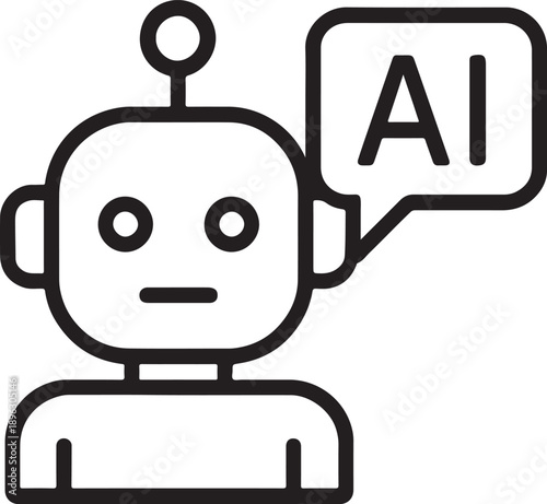 Robot with speech bubble saying AI  artificial intelligence concept