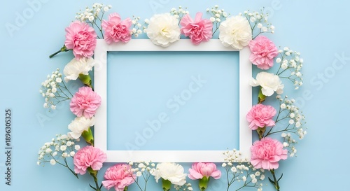 Mother's day floral frame with pink carnations