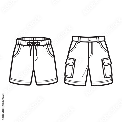 Casual cargo shorts with pockets illustrated in minimalist flat design style