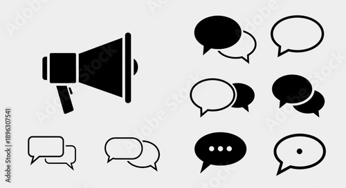 Megaphone and Speech Bubble Solid Icons Representing Communication and Dialogue on a Bright Studio Background