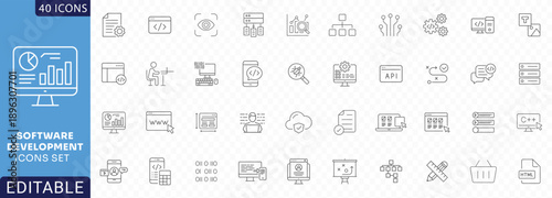 Software development icon set. line Icon Collection. Fully Editable. Vector illustration.