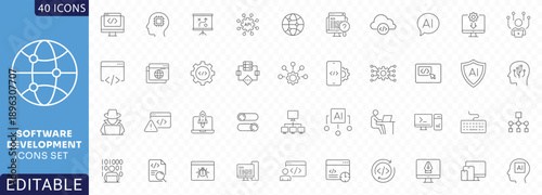 Software development icon set. line Icon Collection. Fully Editable. Vector illustration.