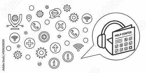 Customer Support and Technical Assistance Icons Representing Help Center Services and Solutions