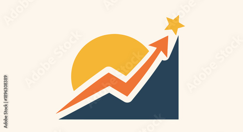 Business Growth and Success Concept with Upward Arrow and Star in Bright Studio Background