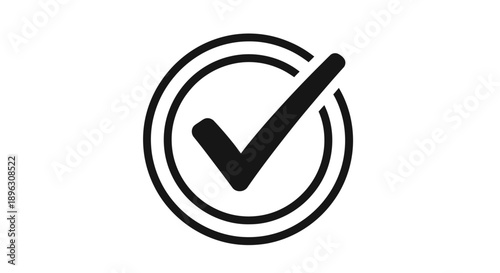 Bold Black Checkmark Symbol Inside a Circular Outline Representing Approval, Completion, or Correctness on Isolated White Background.