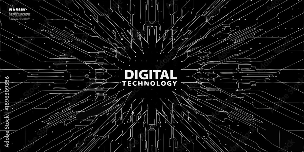 Obraz premium Abstract digital technology background with radiating lines and text