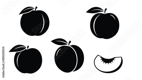 Black silhouettes of apples and a sliced fruit minimalist design silhouette