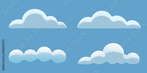 Four white clouds against a solid blue sky background