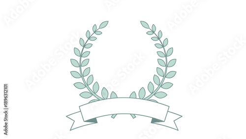 Light blue vector illustration of a laurel wreath featuring a blank ribbon banner at the bottom for custom text.