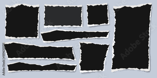 Collection of torn paper scraps against a light gray background