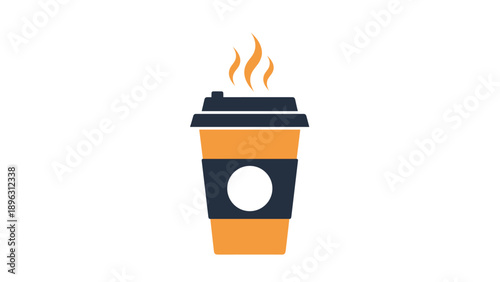 Stylized icon of a disposable coffee cup with rising steam, representing hot beverages, caffeine, and a morning energy boost.