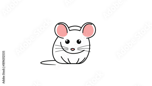 Cute and simple cartoon illustration of a white mouse with large ears and a friendly expression, perfect for children or logos.