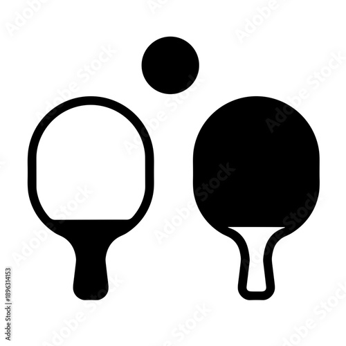 A minimalist black and white ping pong icon in flat design with paddle and ball. Concept of table tennis and recreational activity - icon - indoor game