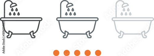 Bathtub and shower icon set showing active disabled states bathroom hygiene cleanliness vector illustration outline style