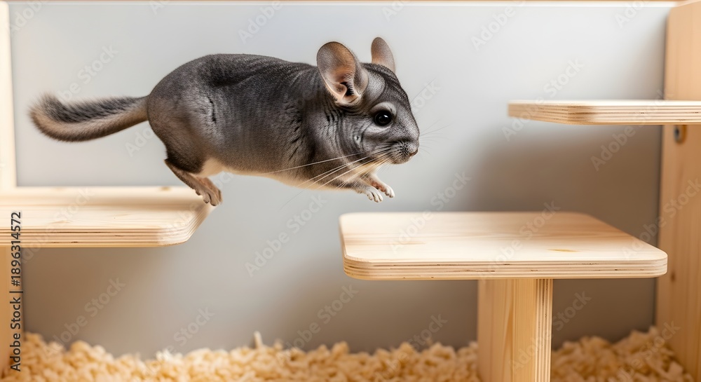 custom made wallpaper toronto digitalChinchilla leaps across wooden steps inside a constructed enclosure