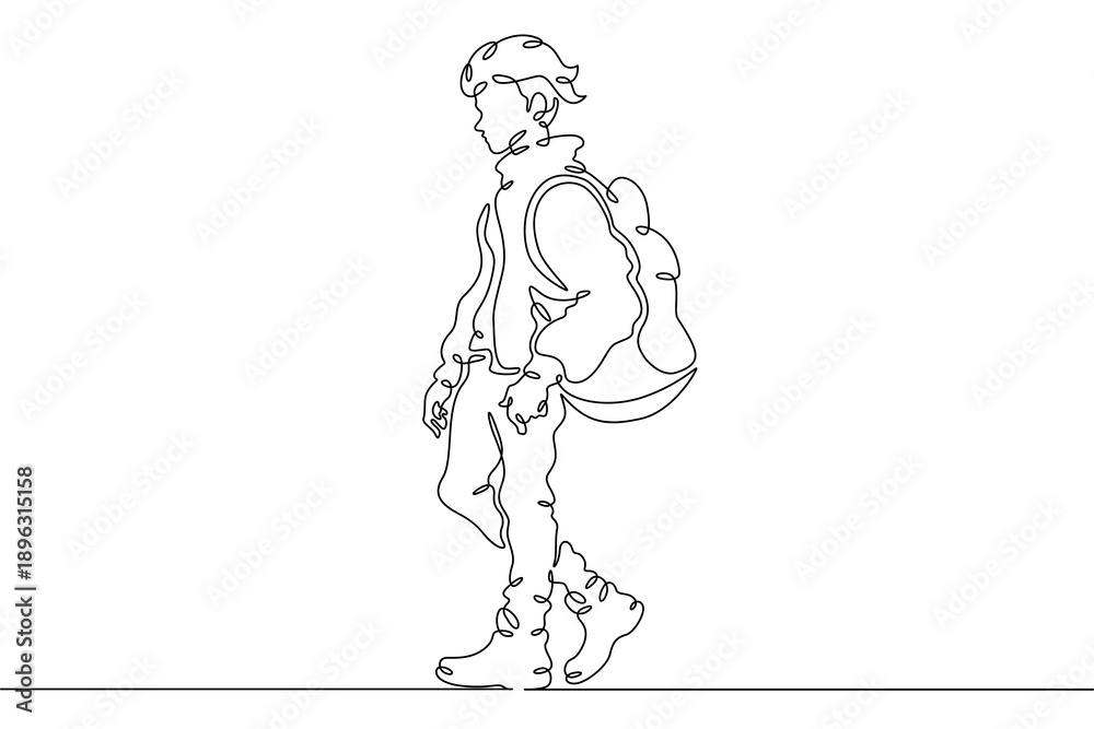 custom made wallpaper toronto digitalContinuous single line drawing fashionable teenager boy. Stylish young man on a walk.Linear.One continuous line isolated minimalist illustration. Not AI.