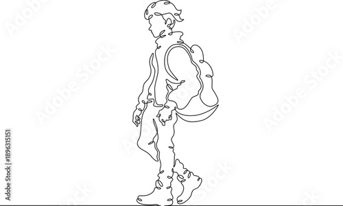 Wallpaper Mural Continuous single line drawing fashionable teenager boy. Stylish young man on a walk.Linear.One continuous line isolated minimalist illustration. Not AI. Torontodigital.ca
