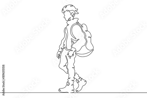 Wallpaper Mural Continuous single line drawing fashionable teenager boy. Stylish young man on a walk.Linear.One continuous line isolated minimalist illustration. Not AI. Torontodigital.ca