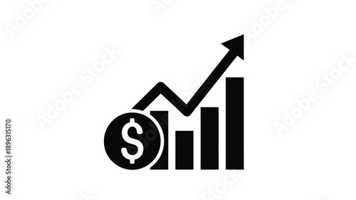 graph icon showing financial growth with a dollar sign simple silhouette