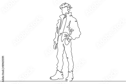 Wallpaper Mural Continuous single line drawing fashionable teenager boy. Stylish young man on a walk.Linear.One continuous line isolated minimalist illustration. Not AI. Torontodigital.ca