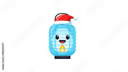 Cute Christmas Lantern Character with Santa Hat