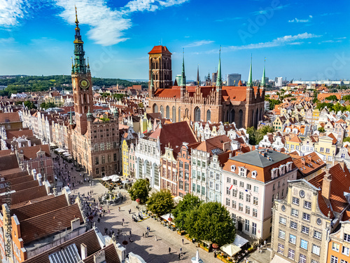 Schilderij op canvas Architecture of old town in Gdansk with Main City Hall, Poland