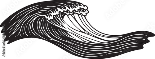 Black and white wave illustration on a plain background