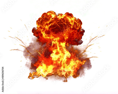 Vertical fire explosion with intense flames and smoke isolated on transparent background, powerful blast fire png with transparency perfect for action scenes, VFX, cinematic effects.