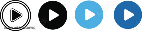Play button icon set in outline and filled styles representing media playback, video start, audio control, streaming interface, and digital user interaction concept