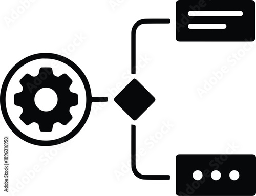 A visual representation of a system integration process connecting a gear mechanism to hardware devices