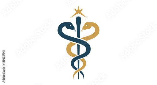 Medical symbol with intertwined snakes and star.