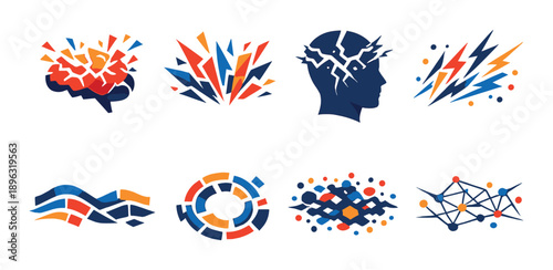 Abstract brainstorming concepts with colorful geometric elements and neural network designs