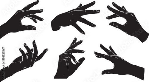 Silhouette of various hand gestures on white background