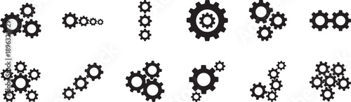 Setting gears icon set in clean vector EPS style for configuration, system control, engineering, and apps.