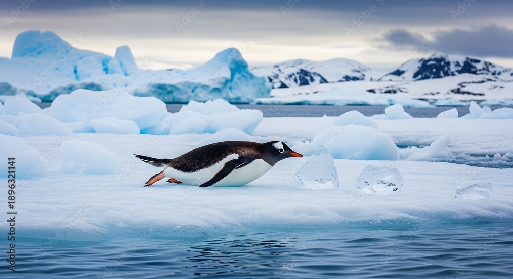 custom made wallpaper toronto digitalPenguin sliding across ice floe in arctic environment during daylight
