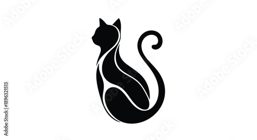 Cat silhouette with elegant minimalist line art sitting profile