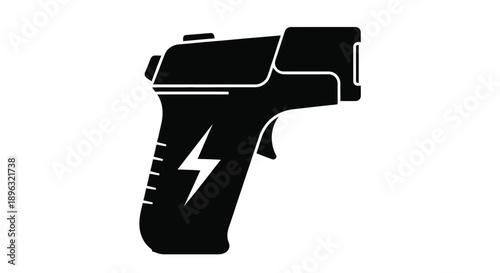 Black silhouette of a futuristic energy pistol with a lightning bolt design