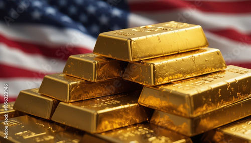 Gold bars showcase united states product display financial environment close-up view wealth concept