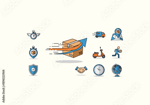 Vector Concept Design Ilustration Delivery Service Icons - Express Shipping and Logistics Solutions.