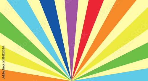 Colorful retro sunray background with bold rainbow stripes, abstract radial design for vintage poster, banner, creative layout, energetic visual effect and eye catching background