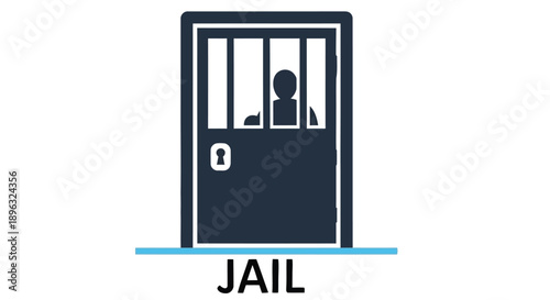 A dark blue jail cell door with a silhouette of a person inside