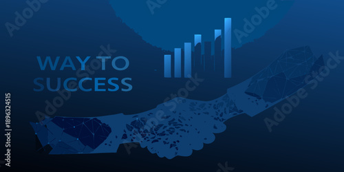 Abstract handshake with rising bar graph symbolizing pathway to achieving success