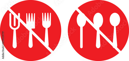 no plate and spoon icon. Food prohibited symbols. Do not eat icon. No food sign. flat vector illustration design. Dining prohibition symbols. No eating. Use simple shapes, solid colors, and no gradien